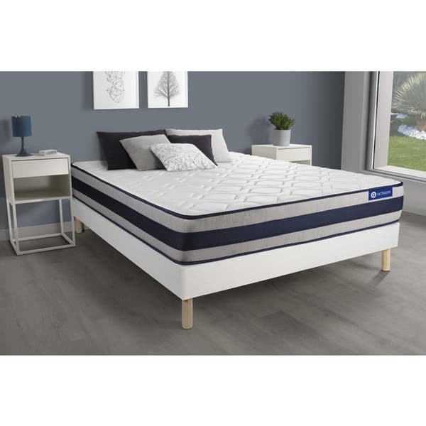 Sängpaket madrass 140x200 Actiflex ergo Fickfjädrar och minnesskum - 24 cm - Fast - sängram kit Vit
