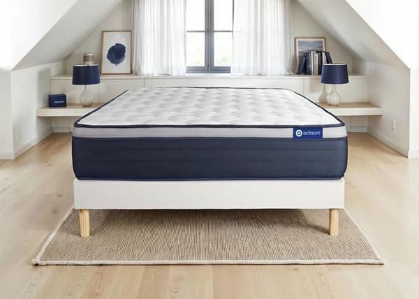 Sängram och madrass 200x200 Actilatex max Lateks och minnesskum - 26 cm - Fast - sängram kit Vit