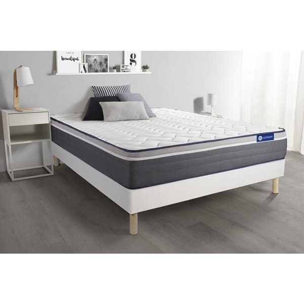 Ensemble sängbotten madrass 90x190 Actilatex plus Latex och minnesskum - 26 cm - Mycket fast - sängbotten kit Vit