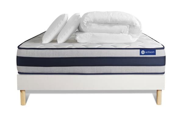 Sängset med madrass 160x200 Actilatex ergo Latex och minnesskum - 24 cm - Fast - vit sängställning + 2 kuddar + täcke