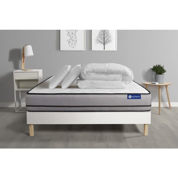 Sängset madrass 180x200 Actimemo night Minnesv foam - 20 cm - Mycket fast - sängram kit Vit + 2 kuddar + täcke