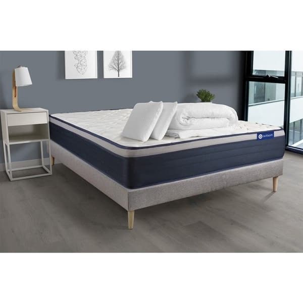 Ensemble sängbotten madrass 140x190 Actiflex max - 26 cm - Fast - grå sängbotten kit + 2 kuddar + täcke