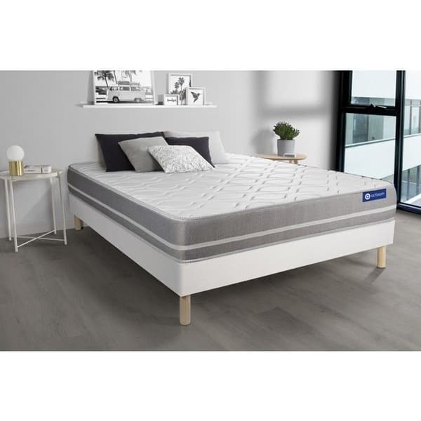 Ensemble sängram madrass 140x190 Actilatex touch latex och minnesskum - 20 cm - Balanserad - sängram kit Vit