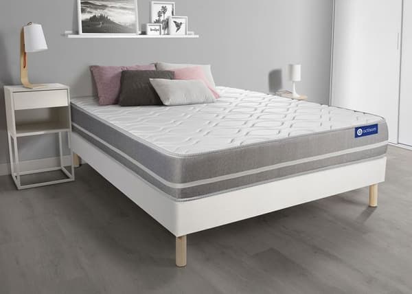 Sängram och madrass 140x190 Actimemo touch minnesskum - 20 cm - Balanserad - sängram kit Vit