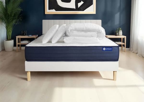 140x200 Actilatex life latex- och memoryskummadrassbotten - 22 cm - Mycket fast - Vit setbotten + 2 kuddar + kuddar