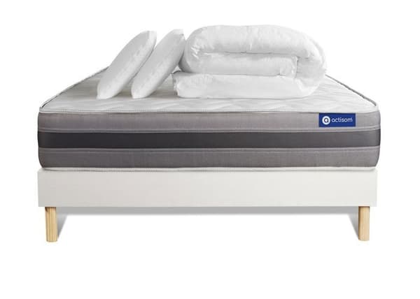 Actimemo relax 140x200 Madrass och bottenset i memoryskum - 24 cm - Mellanfast - Vit bottenset + 2 kuddar + täcke