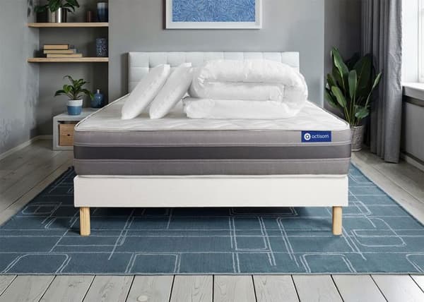 Actimemo relax 140x200 Madrass och bottenset i memoryskum - 24 cm - Mellanfast - Vit bottenset + 2 kuddar + täcke