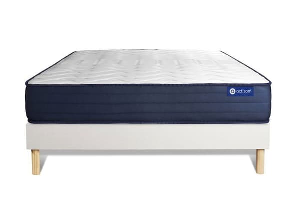 Ensemble sängram madrass 200x200 Actilatex liv Latex och minnesskum - 22 cm - Mycket fast - sängram kit Vit