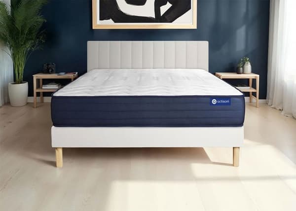 Ensemble sängram madrass 200x200 Actilatex liv Latex och minnesskum - 22 cm - Mycket fast - sängram kit Vit