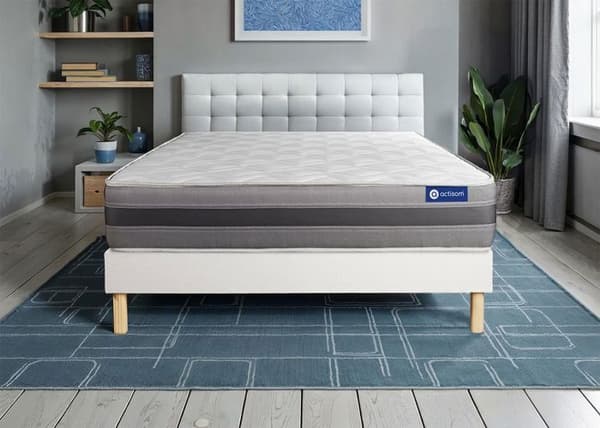 Set med ACTIMEMO RELAX madrass i minneskum 80x200 cm Maxi tjocklek 5 komfortzoner + sängbotten 80 x 200 cm Vit