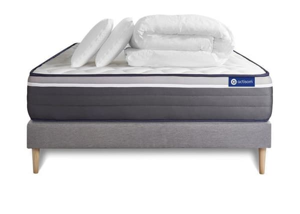 Actimemo plus 140x190 madrass- och bäddset - 26 cm - Mycket fast - grå madrass + 2 kuddar + täcke