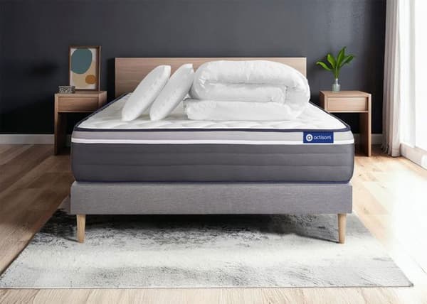Actimemo plus 140x190 madrass- och bäddset - 26 cm - Mycket fast - grå madrass + 2 kuddar + täcke