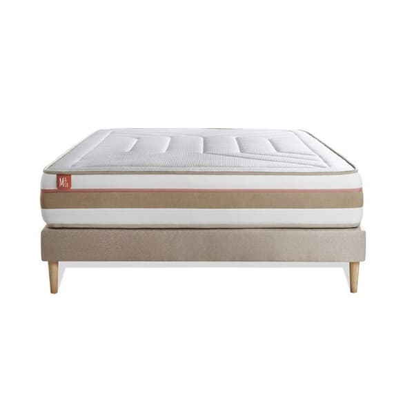 LE TENDRE Set 180x200cm Pocketfjädrar + Memory foam 7 komfortzoner - Tjocklek 28cm + Beige kitbotten