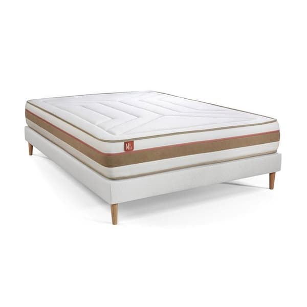 Pack madrass LE TENDRE 140x200 cm fickfjädrar + minnesskum + sängbotten kit Vit