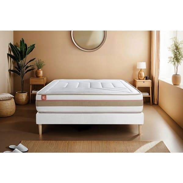 Pack madrass LE TENDRE 140x200 cm fickfjädrar + minnesskum + sängbotten kit Vit