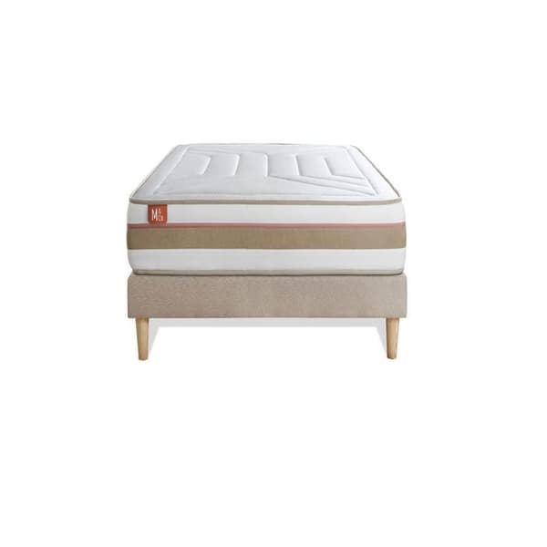 Ensemble LE TENDRE 90x190cm Fjädrar i påse + Minnesskum 7 komfortzoner - Tjocklek 28cm + sängram kit Beige