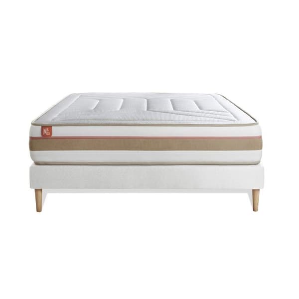 LE TENDRE Set 160x200cm Pocketfjädrar + Memory foam 7 komfortzoner - Tjocklek 28cm + Vit kitbotten