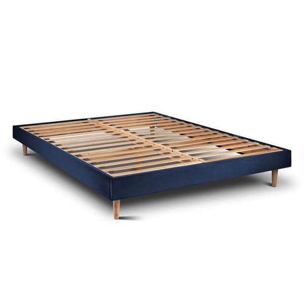 Säng 180x200cm med stoppad huvudgavl i sammet och kit sängbotten Blå - Total höjd: 29cm