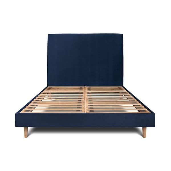 Säng 180x200cm med stoppad huvudgavl i sammet och kit sängbotten Blå - Total höjd: 29cm