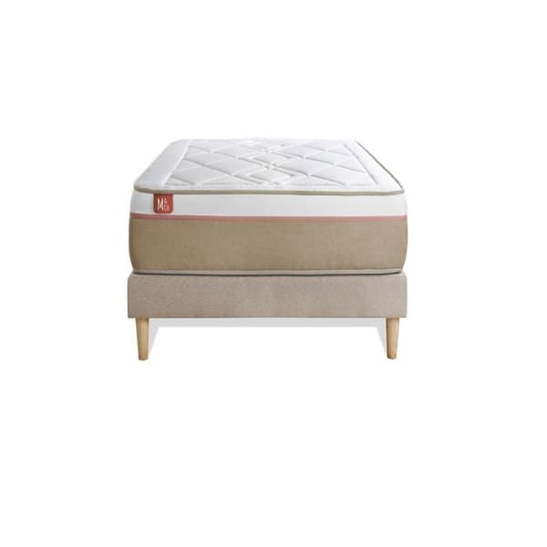 Ensemble LE SOYEUX 90x200cm Säckade fjädrar + BioVisco minnesskum - Tjocklek 24cm + sängram kit Beige
