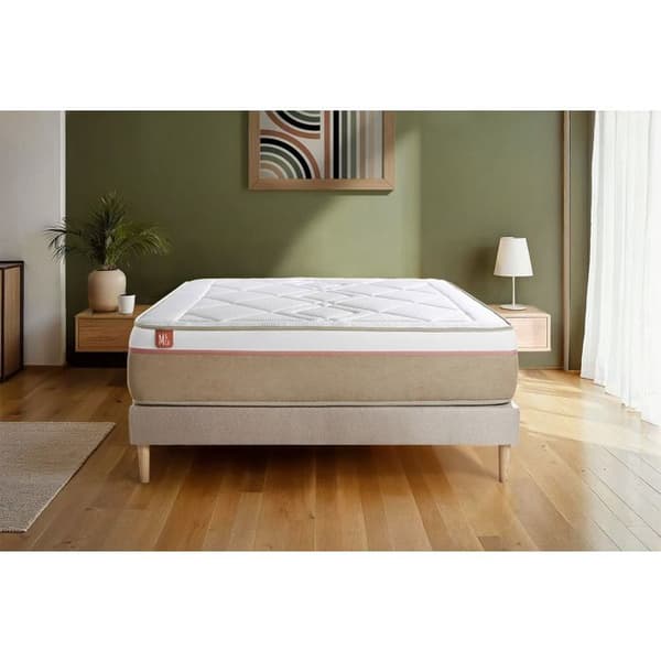 Ensemble LE SOYEUX 90x200cm Säckade fjädrar + BioVisco minnesskum - Tjocklek 24cm + sängram kit Beige
