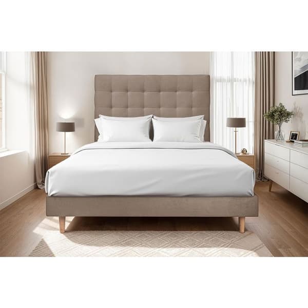 Säng - Märke - 135x190cm - Stoppad sänggavel i sammet - Sängram kit - Höjd 29cm