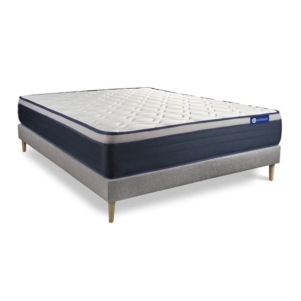 Sängram med madrass 140x190 Actilatex max - 26 cm - Fast - grå sängram kit