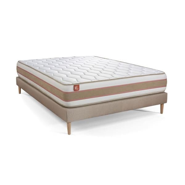 Pack madrass LE DÉLICAT 140x190cm påsfjädrar + Memory foam + sängbotten kit Beige