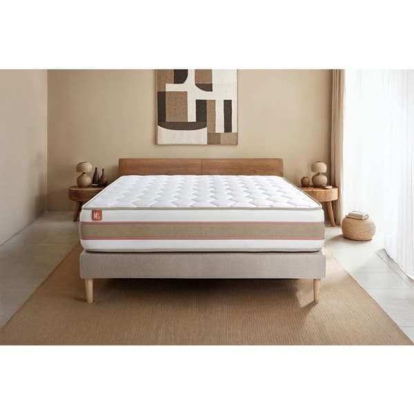 Pack madrass LE DÉLICAT 140x190cm påsfjädrar + Memory foam + sängbotten kit Beige