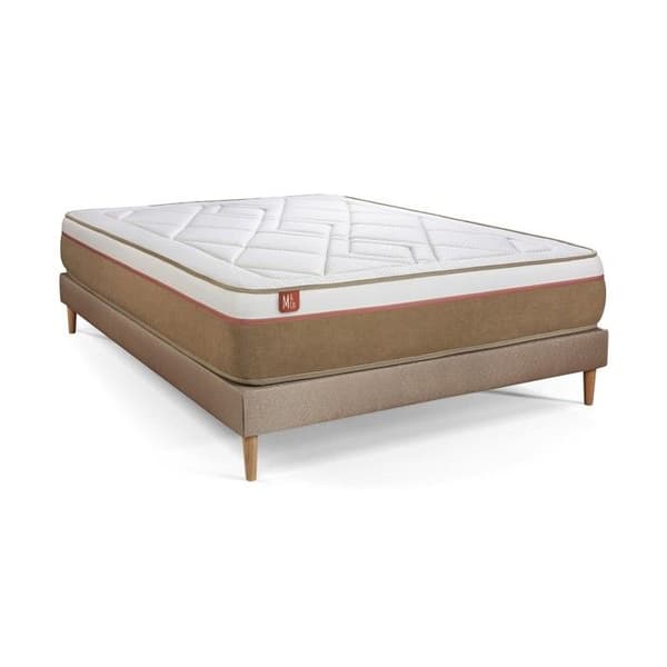 Ensemble LE SOYEUX 180x200cm Säckade fjädrar + BioVisco minnesskum - Tjocklek 24cm + sängbotten kit Beige