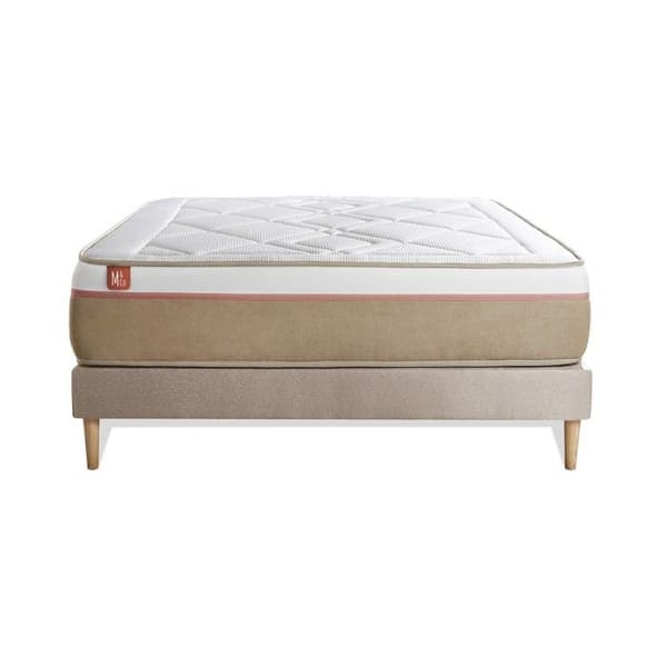 Ensemble LE SOYEUX 180x200cm Säckade fjädrar + BioVisco minnesskum - Tjocklek 24cm + sängbotten kit Beige