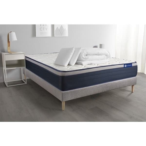 Set med sängbotten och madrass 160x200 Actilatex max - 26 cm - Fast - grå sängbotten kit + 2 kuddar + täcke