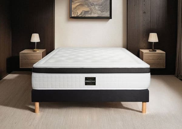 Ensemble madrass + sängbotten - PRESTIGE LITERIE - Privileg 140x200cm - HR-skum - Svart