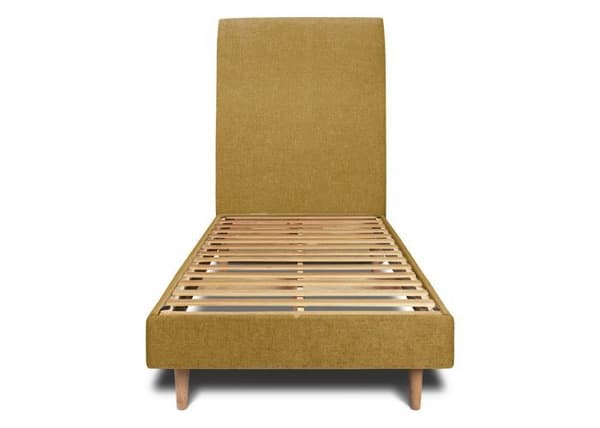 Säng - Märke - 90x190cm - Klädd sänggavel i tyg - Sängbotten kit - Gul - Massivt trä