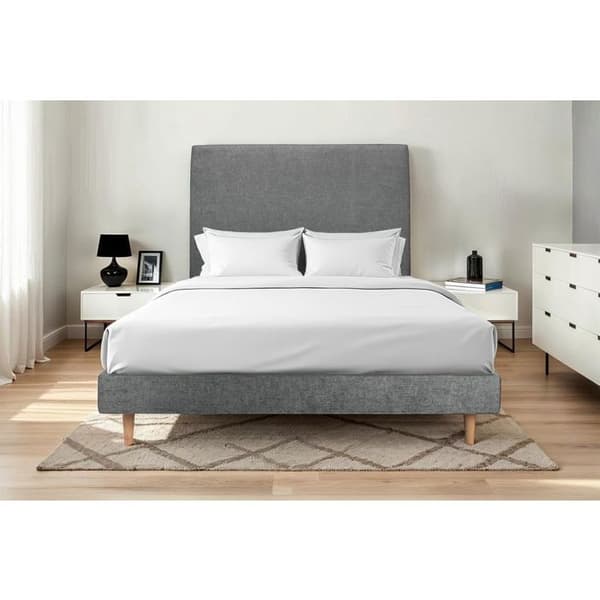 Lit 180x200cm med stoppad sänggavel i tyg och sängbotten kit - Grå - Massivt trä - Skandinavisk stil - Modern