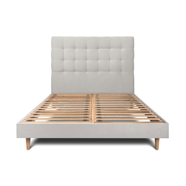 Säng 200x200cm - Massivt trä - Skandinavisk - Padded sänggavel - Sängbotten ingår - Lätt att montera