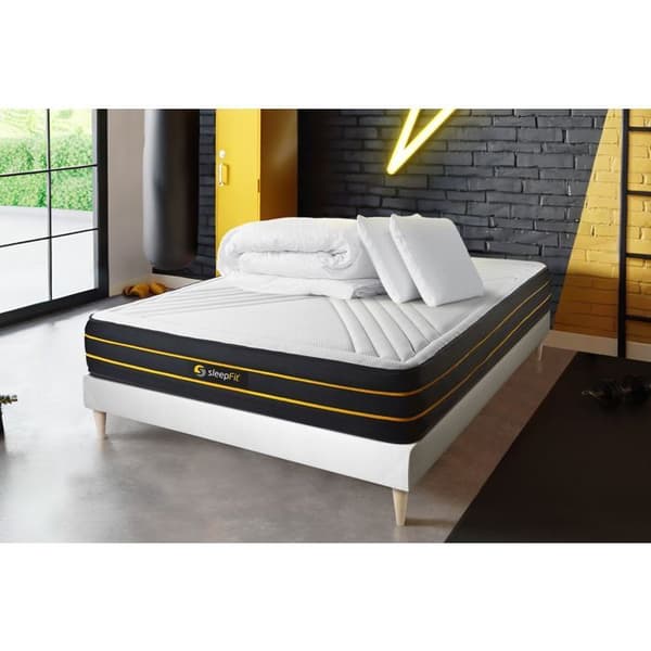 Pack 140x200 madrass ULTRA + sängram kit + 2 minnesskumkuddar 60x40cm + Percale täcke 240x220 cm 140 x 200 cm Vit
