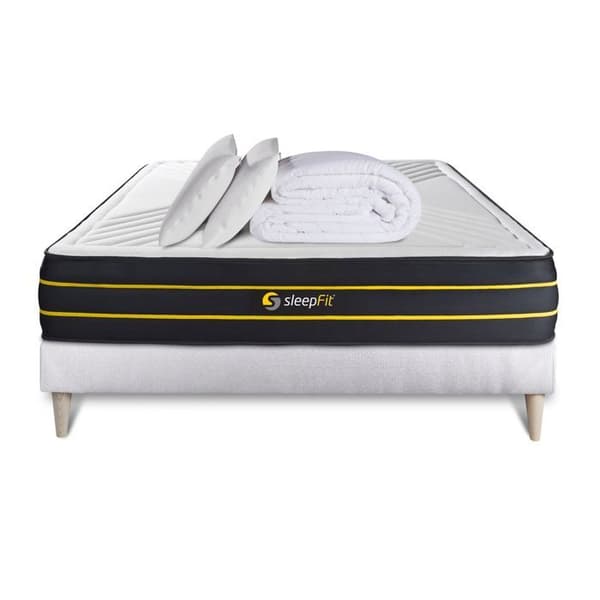 Pack 140x200 madrass ULTRA + sängram kit + 2 minnesskumkuddar 60x40cm + Percale täcke 240x220 cm 140 x 200 cm Vit