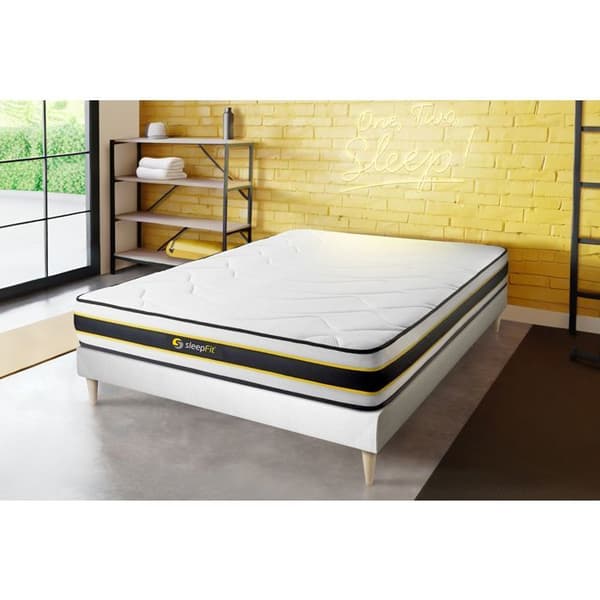 Ensemble madrass FLEXY + sängbottenset vit 140 x 200 cm - Resår - Fast - Minnesskum