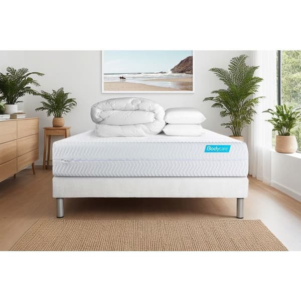 Sängram och madrass 180x200 Biocare Minne av form - 26 cm - Balanserad - vit sängram + 2 kuddar + täcke