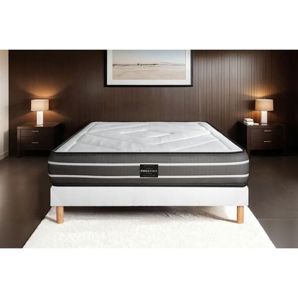 Sängset madrass + sängbotten - PRESTIGE LITERIE - Exklusiv 140 x 190 cm - Resår - Vit