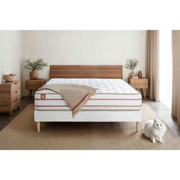 Ensemble LE DOUX 180x200cm Minnesskum 3 komfortzoner - Tjocklek 24cm + sängbotten kit Vit