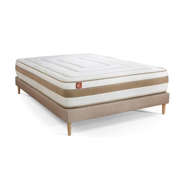 Ensemble LE RAFFINÉ 200x200cm påsatt fjädrar + BioVisco-minneskum - Maxi tjocklek 26cm + sängram kit Beige