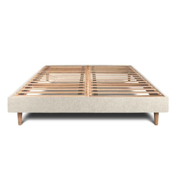 Sommier Kit Tyg Beig Ljus 140x190 H29cm Sommel av bly - Sommier i massivt trä med träfötter koner 15 cm