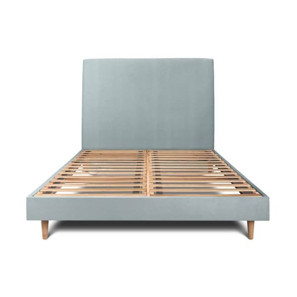 Säng 135x190cm med sammetstoppad huvudgavl och gråblå sängram - Total höjd: 29cm