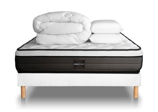 Madrass + Sängbotten KIT Prestige Literie - Pack Suite 200 x 200 cm - Fjädrar i påse - Memory foam