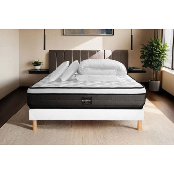 Madrass + Sängbotten KIT Prestige Literie - Pack Suite 200 x 200 cm - Fjädrar i påse - Memory foam