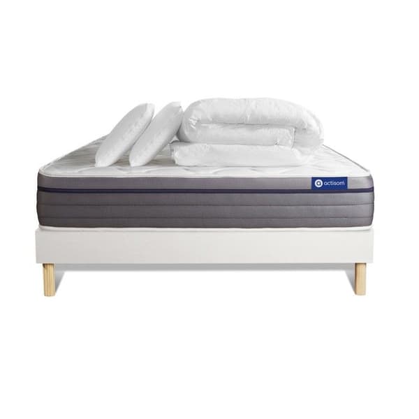 Ensemble sängbotten madrass 160x200 Actiflex zen Fickfjädrar och minnesskum - 26 cm - Balanserad - sängbotten kit Vit + 2 ben