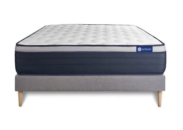 Ensemble Matelas Sommier 135x190 cm - Actimemo Max - Sommier Kit Grå