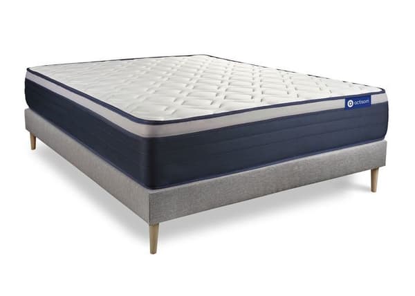 Ensemble Matelas Sommier 135x190 cm - Actimemo Max - Sommier Kit Grå
